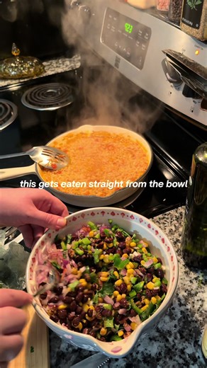 Cilantro Lime Corn & Black Bean Salad 🌽🖤 Ingredients • 1 can black beans, rinsed & drained • 1½ cups corn (fresh, canned, or thawed frozen) • 1 red onion, finely diced • 2 jalapeño, finely diced • ¼ cup fresh cilantro, chopped • Juice of 2 limes • Salt & pepper, to taste • Optional: pinch of cumin, cayenne, garlic powder Instructions Add everything to a bowl, toss to combine, and adjust seasoning to taste. Chill for 10–15 minutes for best flavor, then serve.