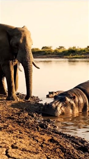 The Wild World | Elephants vs Hippos #animals #wildlife #viral