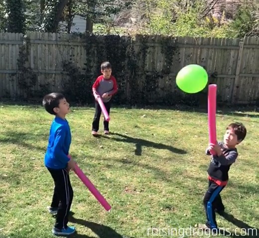 Pool Noodle Balloon Game * ages 1  ⋆ Raising Dragons
