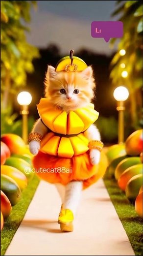So Cute! 🥭 Kitten Catwalk in Mango Costume | Funny Cat Fashion Show #Shorts