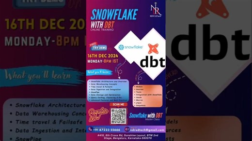 Snowflake with DBT Training | Free Demo on Dec 16, 2024 | Boost Your Data Skills! | 8722355666 | Dinesh Reddyvari