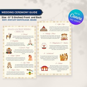 Hindu Wedding Program, Editable Gujarati Ceremony Guide, Two Sided Card Traditional Golden Border,printable Canva Template,rituals Explained - Etsy