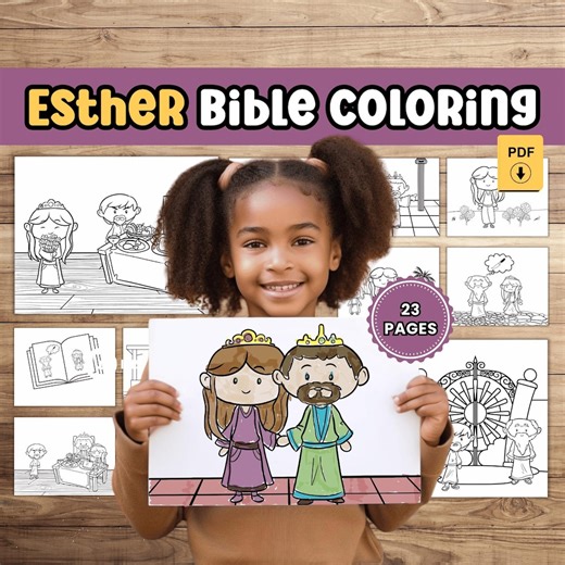 Esther Bible Coloring Page Printable Queen Faith Activity Sunday School Lesson Plan Homeschool Resource Christian Education Biblical - Etsy