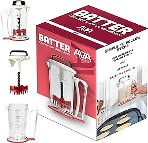 Batter Dispenser and Mixer 3in1 essential tool for measuring, dispensing and mixing batter for pancakes, crepes and other thin batters, quick and easy, no mess, 900ml Pancake Batter Dispenser.