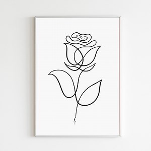 Rose Line Art Print, Rose Flower Art, Minimalist Single Line Art Drawing Rose, Botanical Wall Art, Floral Printable Flower Artwork Digital - Etsy