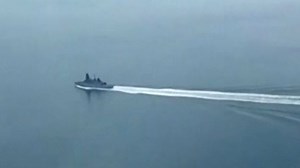 Russia claims this is HMS Defender being 'chased out'