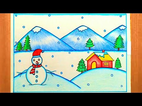 Easy and Simple Winter Season Drawing | How to Draw Winter Season Drawing | Easy winter drawing