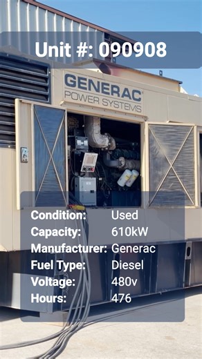 Our team recently completed a full load bank test on this 610kW standby generator (Unit 090908) at our Brighton, Colorado facility. Powered by a Doosan P222LE diesel engine with 476 hours, this unit was tested under controlled load to verify performance, stability, and readiness for real outage conditions. Capacity: 610kW Engine: Doosan P222LE Hours: 476 Voltage: 277/480V, three phase Enclosure: Enclosed Location: Brighton, CO Load bank testing confirms a generator can carry electrical demand, m