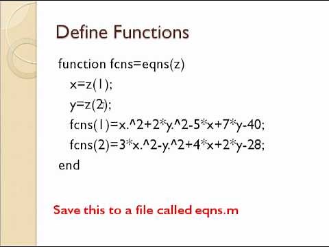 Solving Systems of Nonlinear Algebraic Equations in Matlab