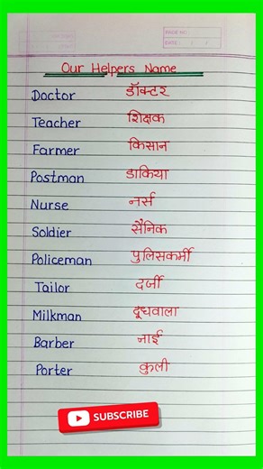 Our Helpers Name | 10 Helpers Name In English | Helpers Name In English and Hindi #shorts #helpers