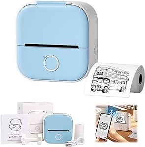 2023 Mini Pocket Printer -【New Version】 Portable Instantly Sticker Printer, Mini Printer Sticker Maker USB Rechargeable, Thermal Printer Customized Sticker for Study, DIY Scrapbook (Blue)
