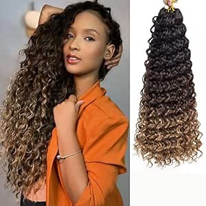 GoGo Curl Crochet Hair for Women Water Wave Curly Crochet Hair Deep Wave Beach Curl Crochet Synthetic Hair Extensions (18 inch(Pack of 6), 1B/30/27)