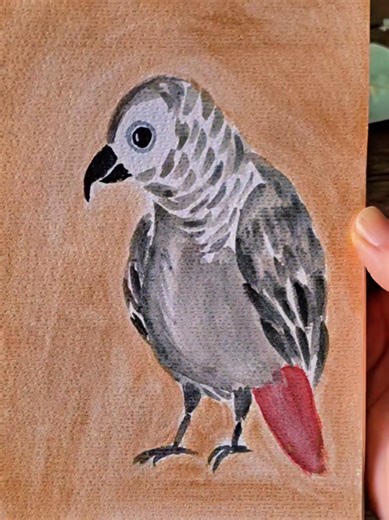 Adorable Watercolor Parrot Art with Grey Feathers