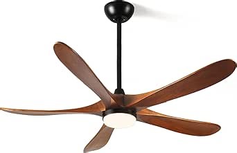 52" Solid Wood Ceiling Fan with LED Light & Remote Control, Indoor/Outdoor 5-Blade Quiet DC Motor for Patio Bedroom Living Room, Modern Farmhouse Style