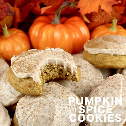 Our most popular recipe ... these Pumpkin Spice Cookies are cake-y and pumpkin-y and topped with delicious Cinnamon Cream Cheese Frosting. This is a great cookie to make for Thanksgiving, Christmas or especially a Christmas Cookie Exchange. Get the full recipe here: http://www.twosisterscrafting.com/pumpkin-spice-cookies/ | Two Sisters - Baking & Crafting