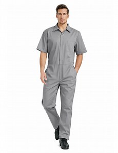 Toptie Men's Short-Sleeve Work Coverall Lightweight with Elastic Waist, Gray Coverall