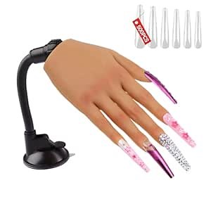 Nail Practice Hand for Acrylic Nails with 516 Pcs Nails, Silicone Fake Hands to Practice Fake Nails Mannequin Hand for Nails Practice and Nail Art Single Right Hand Brown