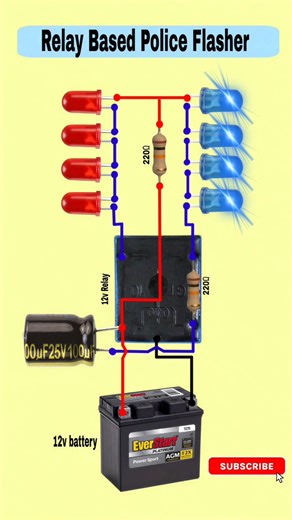 12V Relay Police Light Circuit 🚨 | Flasher Light Electronics Project #Shorts #Circuit