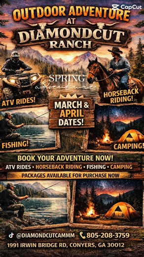 🌟 Spring Break Adventure at Diamondcut Ranch! 🌟 Looking for something fun for the whole family this Spring Break? Come enjoy the outdoors and make unforgettable memories at Diamondcut Ranch! 🏍️ ATV Riding 🐎 Horseback Riding 🎣 Fishing 🏕️ Camping Under the Stars 🔥 Bonfires & Good Vibes We’re adult, family, and kid friendly, so everyone is welcome! Bring your tents or RVs and stay the night, or just come out for a few hours of adventure. 📍 Grab your friends and family and spend Spring Break
