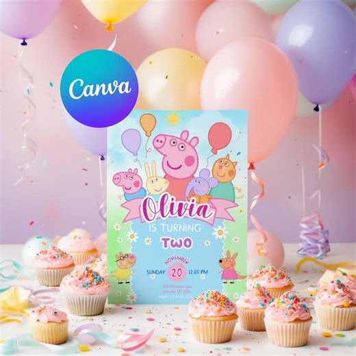 Peppa Pig Birthday Invitation - Friends - Party Invitation - Editable Template