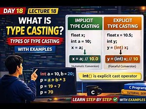 lecture 18 : Type Conversion in C Programming | Implicit vs Explicit Type Casting (With Examples)