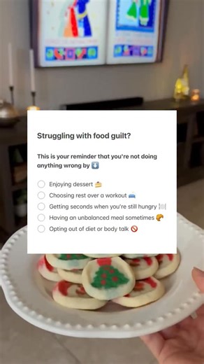 Allie Landry, MPPD, RD | Intuitive Eating Dietitian on Instagram: "Reminder this Christmas: You don’t have to make up for what you eat, skip dessert, or overthink what’s on your plate. You can just… eat, enjoy, & move on. 🎄🍪✨ Have your favorite holiday dessert. Rest & recharge. Say no to foods you don’t actually want. And remember… none of it needs to come with guilt or “making up for it” later. You deserve to enjoy the day fully, with food, joy, & peace. 🤍 〰️ #foodfreedom #intuitiveeating #h