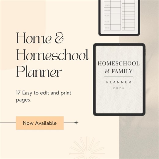 2026 Homeschool Planner Printable PDF | Family Weekly Planner, Attendance Tracker, Meal Planning Chores | Canva Editable, Easy Print Low Ink - Etsy