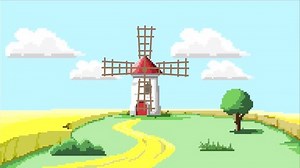 clip-1026196994-windmill-pixel-art-landscape-style-animation