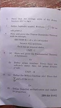 Degree V-SEM maths Number theory AU-25 PAPER/@lasya tech