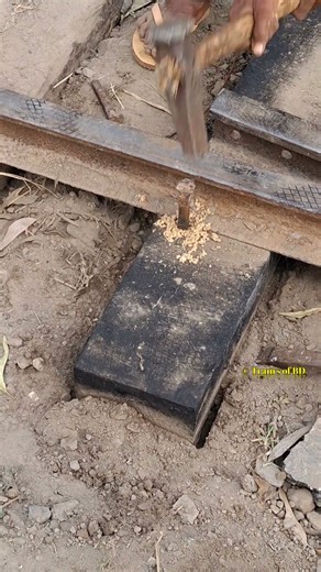 Dog Pin set up on New Wooden sleepers. #dogpin #spike #wooden #train