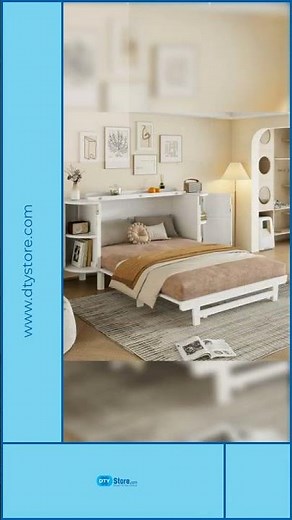 Queen Murphy Bed with Hidden Storage & Modern Woven Design,White