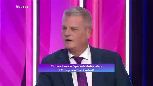 "A few weeks ago were we all talking about the security of the Arctic? No? Well we are now" Conservative Stuart Andrew says President Trump’s comments on UK troops in Afghanistan are "disgraceful", but the UK's relationship with America "is so important for our defence" #bbcqt | BBC Question Time