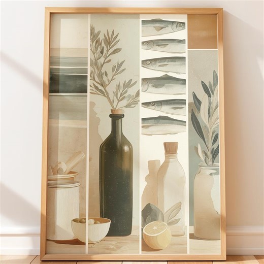 Rustic Coastal Farmhouse Multi Panel Art - Neutral Kitchen Illustration Print, Botanical Art With Vintage Style, Earthy Watercolor - Etsy