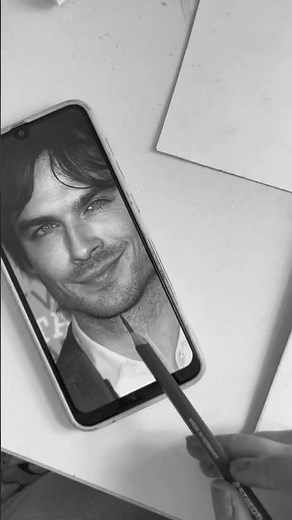 PENCIL DRAWING OF DAMON SALVATORE FROM VAMPIRE DIARIES, ARTIST :honeyp.art