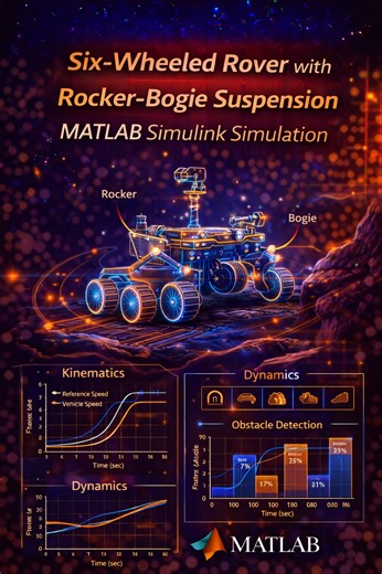 Matlab projects Code on Instagram: "Six-Wheeled Rover with Rocker-Bogie Suspension | MATLAB Simulink Simulation 🔗 www.matlabprojectscode.com 📲 WhatsApp: +91 8300015425 This project presents a Six-Wheeled Rover model using Rocker-Bogie Suspension, developed and simulated in MATLAB/Simulink. 🤖 Key features of the simulation include: ✅ Rocker-bogie suspension mechanism modeling ✅ Six-wheel rover kinematic and dynamic analysis ✅ Obstacle climbing and terrain adaptability ✅ Load distribution and s