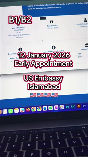 Early Appointment scheduled from US Emba Islamabad, B1B2, 12 January 2026, Tourist Visa #usvisa #visaappointment #ukvisa #schengenvisa #homeconsultants