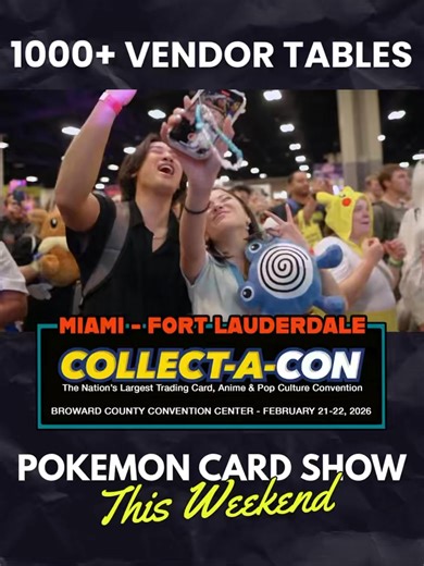 LET'S GO! Collect-A-Con is the Nation’s Largest Trading Card, Anime & Pop Culture Convention. This epic collectibles trade show event boasts over 1300 dealer tables w/ the hottest collectibles! Collect-A-Con is showcasing celebrities, LIVE concerts, special guests, box breaks, sports cards, TCG cards (Pokémon, Magic, Yu-Gi-oh), comics, video games, Funko POP!s, vintage toys, and more! Don't miss this incredible ALL AGES weekend event. Check the website for details: https://collectaconusa.com/mia