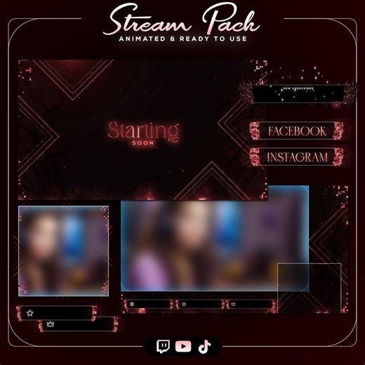 Red Animated Stream Overlay Pack | Full Twitch Overlay | OBS Stream Package | Red Gamer Stream Layout