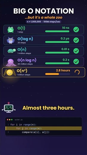 Big O Notation but it's a ZOO 🐸🦉🐢🐙🕷️🐰🐒 #shorts