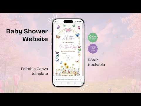 Spring Butterfly Wildflower Baby Shower Invitation, Editable Animated Canva, RSVP, Music Countdown