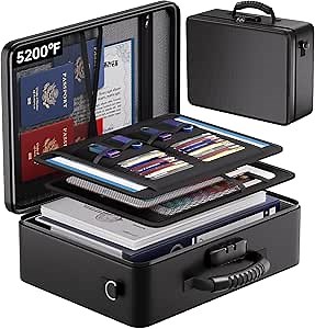 5200°F Fireproof Document Bag with Lock, Tamfile File Bag with Lock, Fire and Heat Resistant File Storage Case, Portable Travel Home Office Filing Storage Document Organizer, 14.2"*10.63"*4.2", Black