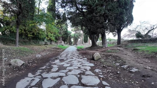 Appian way, a famous roman road with Pin trees and roman ruins