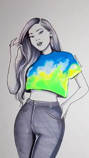 Cloudy Day Themed Crop Top | Easy Sketch How to Draw a Girl