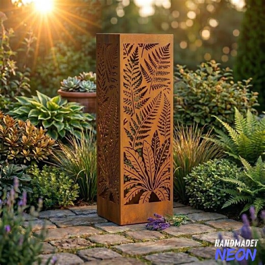 Personalized Fern Leaf Metal Garden Column, Botanical Garden Pillar Decor, Rusty Metal Fern Art - Etsy