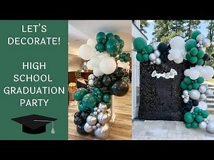 High School Graduation Party Decorations - Balloon Backdrop and Candy Buffet