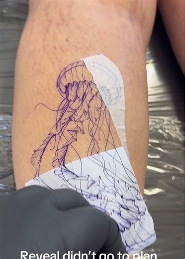 The reveal didn’t quite go to plan… but this moon jellyfish still came out beautiful 🌙🪼 Would you get a jellyfish tattoo? #jellyfishtattoo #fyp #tattootok #finelinetattoo #tattooideas @Mod n ink tattoo studio