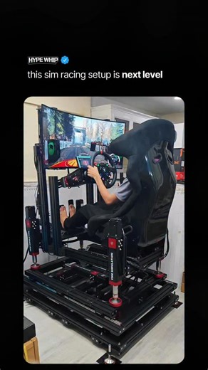 HYPEWHIP on Instagram: "Santa please 🎁 This impressive image showcases a top-tier, full-motion sim racing setup that brings virtual driving physics into the physical world. The core of the system is a motion platform supported by four high-performance VNM SIMULATION actuators, which accurately mimic forces like acceleration, braking, and cornering by executing sophisticated Pitch, Roll, and Heave movements. Built on a modular aluminum profile frame, the rig integrates professional controls, inc