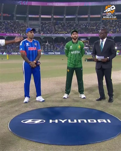Pakistan win the toss and elect to field first against India 🪙 #T20WorldCup broadcast details 👉 https://www.icc-cricket.com/tournaments/mens-t20-world-cup-2026/news/all-the-broadcast-details-for-icc-men-s-t20-world-cup-2026 | ICC T20 World Cup