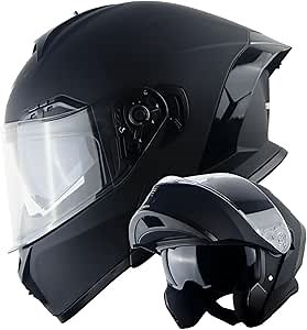 1Storm New Motorcycle Bike Modular Full Face Helmet Dual Visor Sun Shield: NOLED-X90 Matt Black