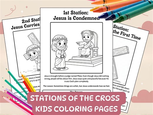 Stations of the Cross Coloring Pages Catholic Kids Lent Activity Sunday School Holy Week Lesson Way of the Cross Good Friday Printable Sheet - Etsy